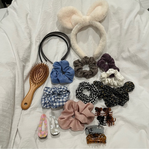 Accessories - Assorted hair ties, scrunchies, headbands, wooden comb, hair clip claws